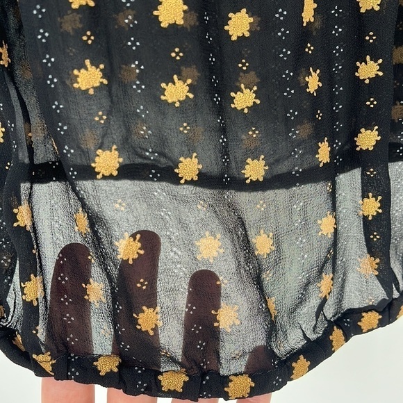 Lucky Brand Semi-Sheer Boho Peasant Top Black Gold Size Small - Picture 4 of 7